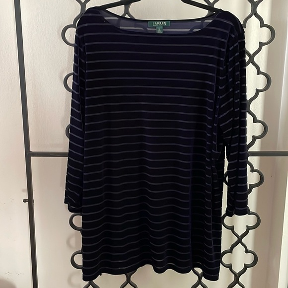 NWT Ralph Lauren Velvet Navy Striped Top - Picture 1 of 6